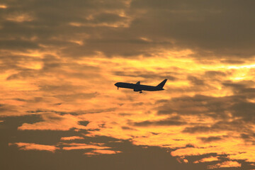 airplane at sunset