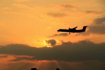 airplane in the sunset