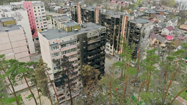 War Ukraine Kiev Kyiv bomb ruin house destruction city building street
