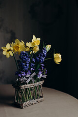 bouquet, flowers in a vase in blue-yellow Ukrainian patriotic shades