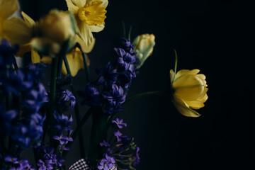 bouquet, flowers in a vase in blue-yellow Ukrainian patriotic shades