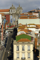 facade of the Igreja de Santo Ant&oacute;nio dos Congregados and tower of Church of Saint Ildefonso in Porto, Portugal