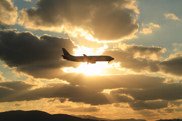 airplane in sunset