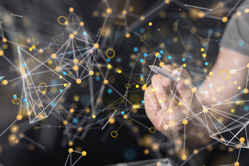 Global network. Blockchain. 3D illustration. Neural networks and artificial intelligence. Abstract