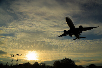 airplane at sunset