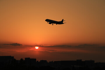 plane in the sunset
