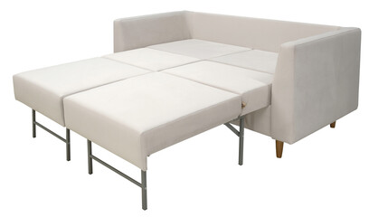 Corner sofa isolated on white background. Path. The sofa is laid out for sleep