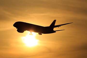airplane in the sunset