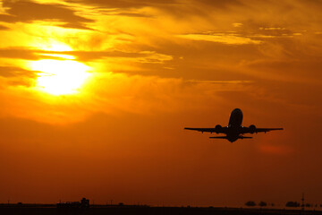 Naklejka na ściany i meble airplane at sunset
