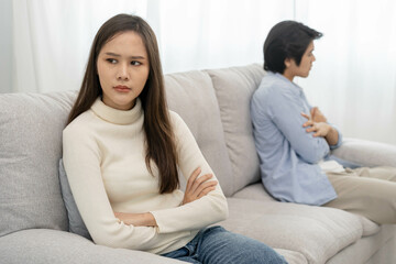 Breakup and depressed, asian young quarrel  couple love fight relationship in trouble. Different...