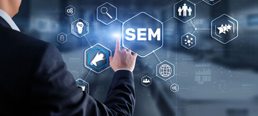 SEM Search Engine Optimization Marketing Ranking Traffic Website Technology Communication Concept