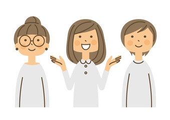 女性　笑顔　白シャツ　3人
