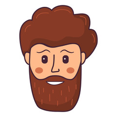 Doodle face.People face icon.Human avatar a man with a beard.Vector illustration hand-drawn style. Isolated on white background.