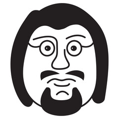 A man with a beard and mustache wearing glasses.Hand-drawn line people. Doodle man face.Avatar face.Isolated on white background. Outline vector illustration.