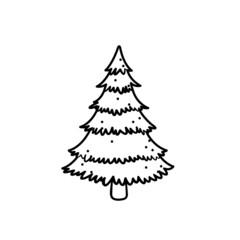 Fir tree black line icon. Pine sketch illustration isolated on white background. Outline simple vector drawing. Abstract doodle fir tree illustration. Winter line icon