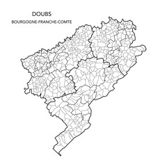 Vector Map of the Geopolitical Subdivisions of The Département Du Doubs Including Arrondissements, Cantons and Municipalities as of 2022 - Bourgogne-Franche-Comté - France