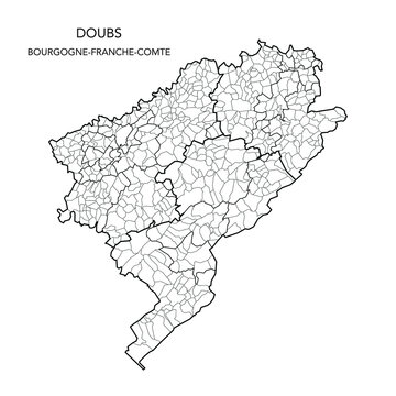 Vector Map of the Geopolitical Subdivisions of The D&eacute;partement Du Doubs Including Arrondissements, Cantons and Municipalities as of 2022 - Bourgogne-Franche-Comt&eacute; - France