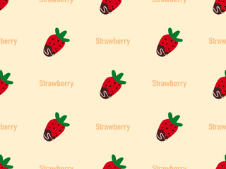 Strawberry cartoon character seamless pattern on yellow background..