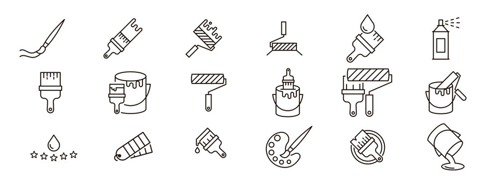 Simple set of brushes. Paint brushes line icon