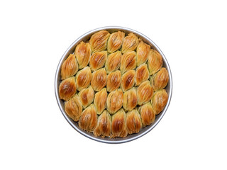 Mussel Baklava (Turkish: Midye Baklava) on tray. Traditional Baklava from Gaziantep