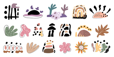 A bundle of abstract elements in boho patterns, doodle style for embellishments, t-shirt designs, fabric patterns, scrapbooking, pillows, mugs, stickers, card and more.