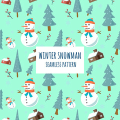 winter snowman, pine winter, snow, winter season seamless pattern vector 4k