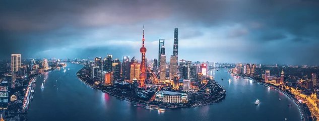 Lichtdoorlatende gordijnen Shanghai Shanghai skyline at night