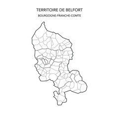 Vector Map of the Geopolitical Subdivisions of the French Department of Territoire de Belfort Including Cantons and Municipalities as of 2022 - Bourgogne-Franche-Comté - France