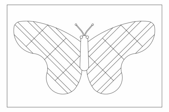 Image of simple butterfly coloring page for kids with easy striped lines pattern wings. EPS8 #535