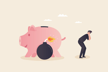 Security in the storage of assets is low. Financial insecurity. Theft of finances or other valuables. Thief blows up a piggy bank.