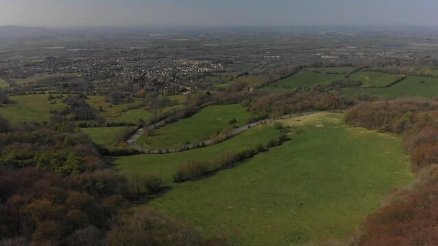 High view over Fish Hill on the A44. Flying towards the Vale of Evesham