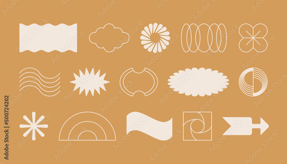 Aufkleber Vector set of minimalist brutalist design elements, futuristic shapes and geometric figures with copy space for text - abstract background elements for branding, packaging