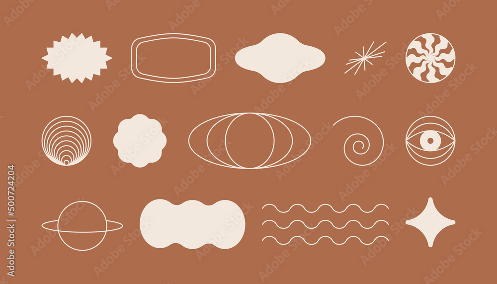 Aufkleber Vector set of minimalist brutalist design elements, futuristic shapes and geometric figures with copy space for text - abstract background elements for branding, packaging
