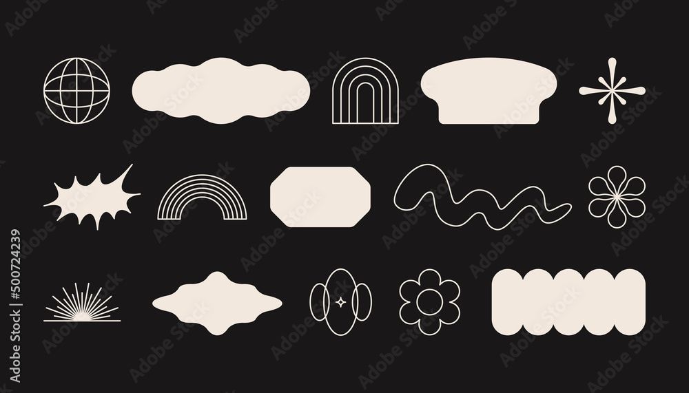 Aufkleber Vector set of minimalist brutalist design elements, futuristic shapes and geometric figures with copy space for text - abstract background elements for branding, packaging
