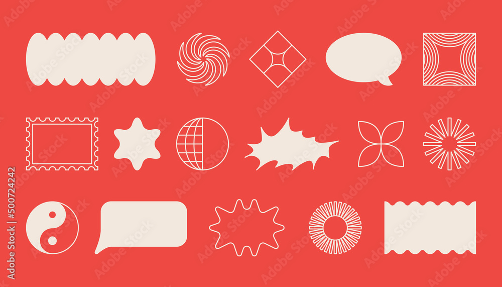 Aufkleber Vector set of minimalist brutalist design elements, futuristic shapes and geometric figures with copy space for text - abstract background elements for branding, packaging