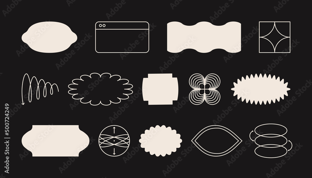 Aufkleber Vector set of minimalist brutalist design elements, futuristic shapes and geometric figures with copy space for text - abstract background elements for branding, packaging