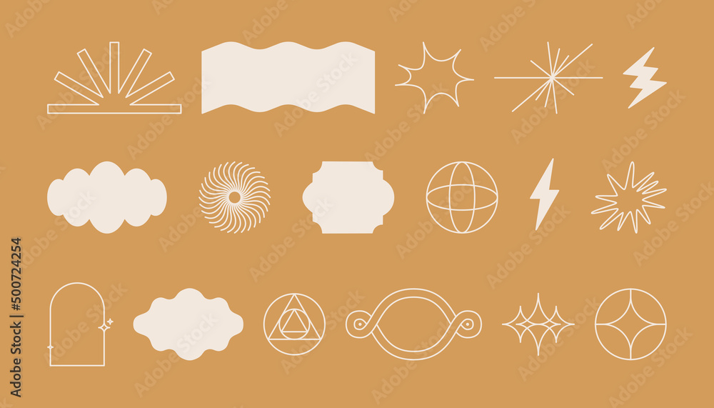 Aufkleber Vector set of minimalist brutalist design elements, futuristic shapes and geometric figures with copy space for text - abstract background elements for branding, packaging
