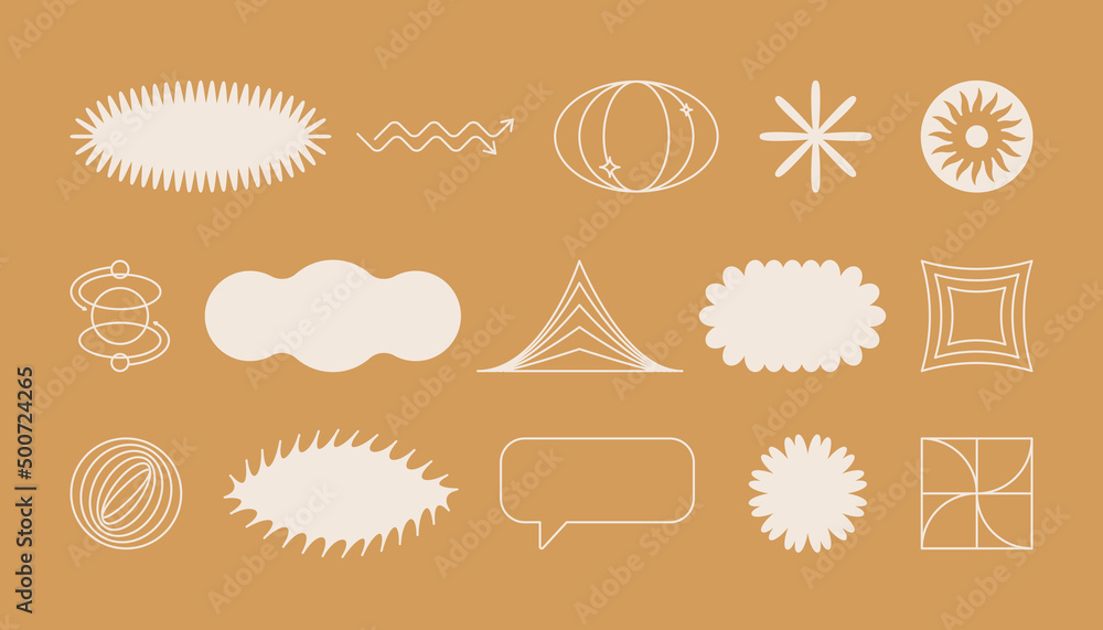 Aufkleber Vector set of minimalist brutalist design elements, futuristic shapes and geometric figures with copy space for text - abstract background elements for branding, packaging