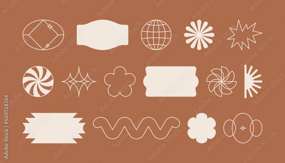 Aufkleber vector set of minimalist brutalist design elements, futuristic shapes and geometric figures with cop