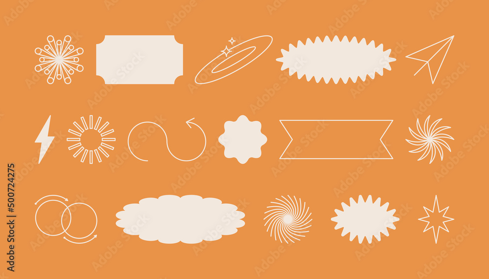 Poster Vector set of minimalist brutalist design elements, futuristic shapes and geometric figures with copy space for text - abstract background elements for branding, packaging