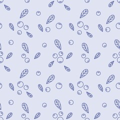 Seamless vector pattern with cute hand drawn blueberry and leaves. Vintage fruity theme texture. Outline botanical background for wrapping paper, print, gift, fabric, wallpaper, textile, packaging.