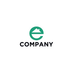Initial letter E logo with rooftop home vector graphic design