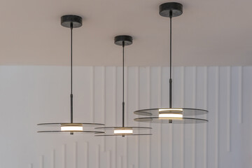 Beautiful modern group ceiling lamps light bulbs set composed of black translucent glass sheets...