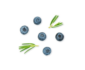 Fresh blueberry on white background,top view
