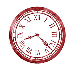 Red antique clock drawn in digital watercolor