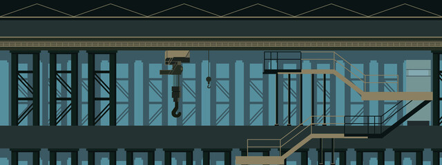 Industrial factory machinery horizontal banner and background web flat vector illustration