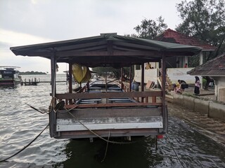 Fototapeta na wymiar The marina beach area of ​​Semarang City is a place for recreation, fishing, and fishing boats