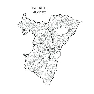 Vector Map of the Geopolitical Subdivisions of The Département Du Bas-Rhin Including Arrondissements, Cantons and Municipalities as of 2022 - Grand Est - France