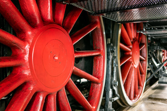 Red steam locomotive wheels