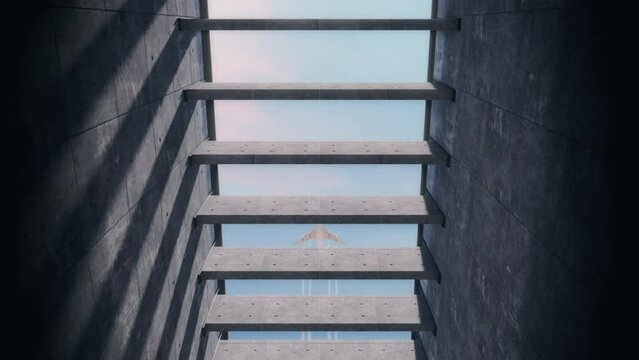 Architecture concrete rhythm background with an airplane in the sky.
Motion concrete background, 4K seamless loopable animation.